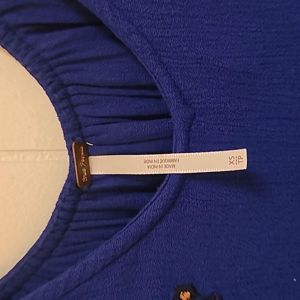Free People Blue Oxford Long Sleeve Keyhole Back Mini Dress Embroidered Sz XS - Picture 5 of 15